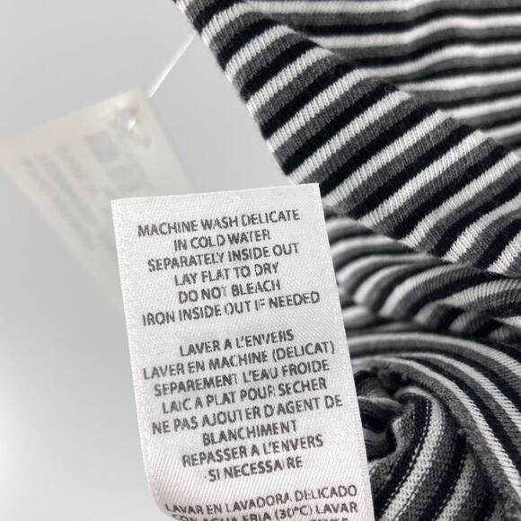 Philanthropy Women's Black Striped Short Sleeve Slit Neck T-Shirt Size XS New - Picture 11 of 12